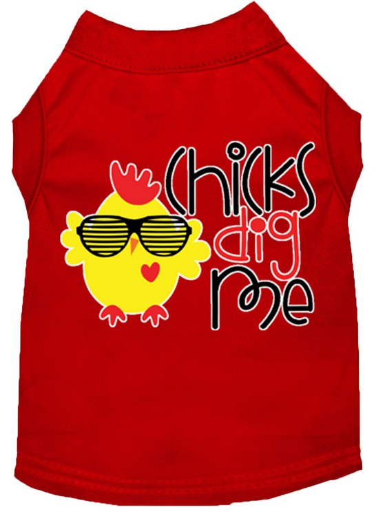 Chicks Dig Me Screen Print Dog Shirt Red XS